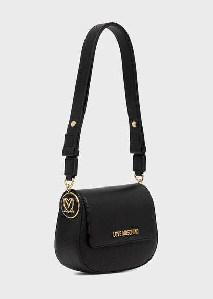 Shoulder bag with flap and logo