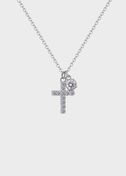 Collana Dazzly girocollo in acciaio con pietra e pendente a forma di croce con cristalli
