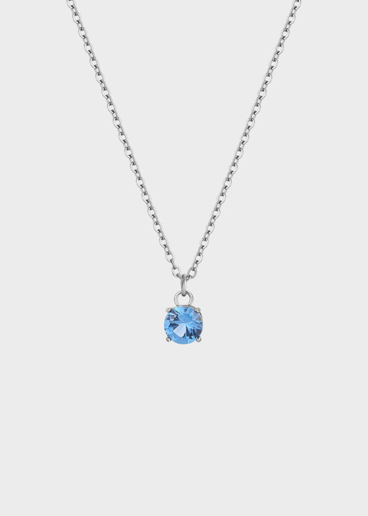 Collana Dazzly girocollo in acciaio e pendente centrale con pietra blu