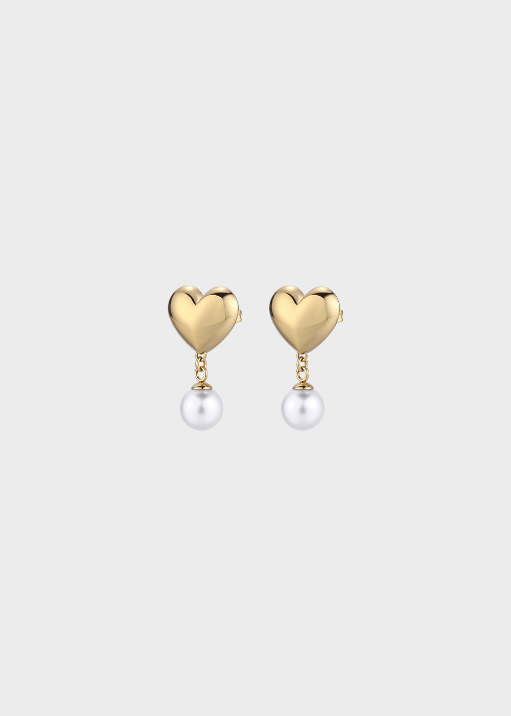 Orecchini pendenti Stellar in acciaio a forma di cuore con finitura pvd oro 14K e perle di conchiglia
