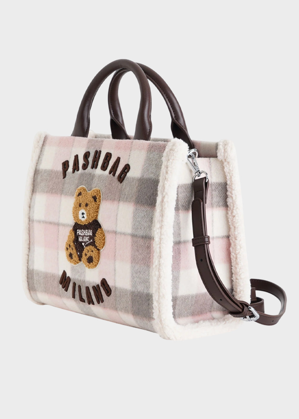 Borsa a mano Marge in effetto lana con tracolla e applicazione orsetto centrale Teddy-2