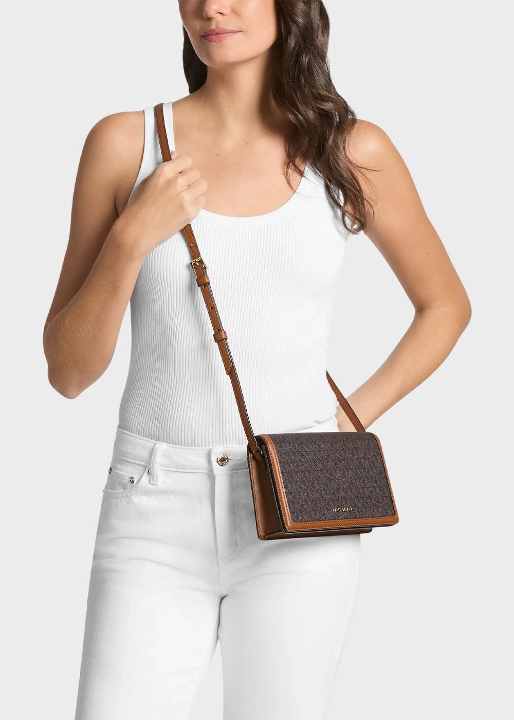 Borsa a tracolla Marlowe con pattina e logo all over