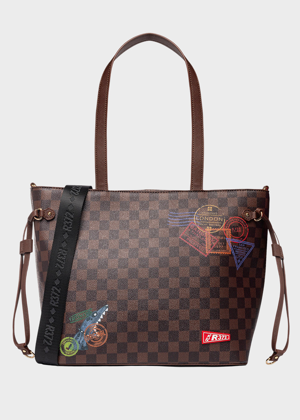 Borsa a spalla con trama a scacchi e tracolla in tessuto, "Limited Edition"