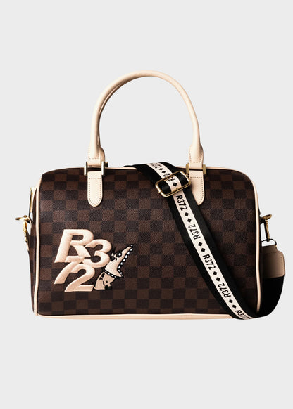 Borsa a mano con tracolla, logo ricamato frontale e trama a scacchi, "Limited Edition"