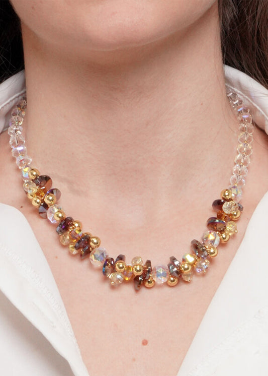 Collana in Metallo color oro con pietre multicolore e sfere