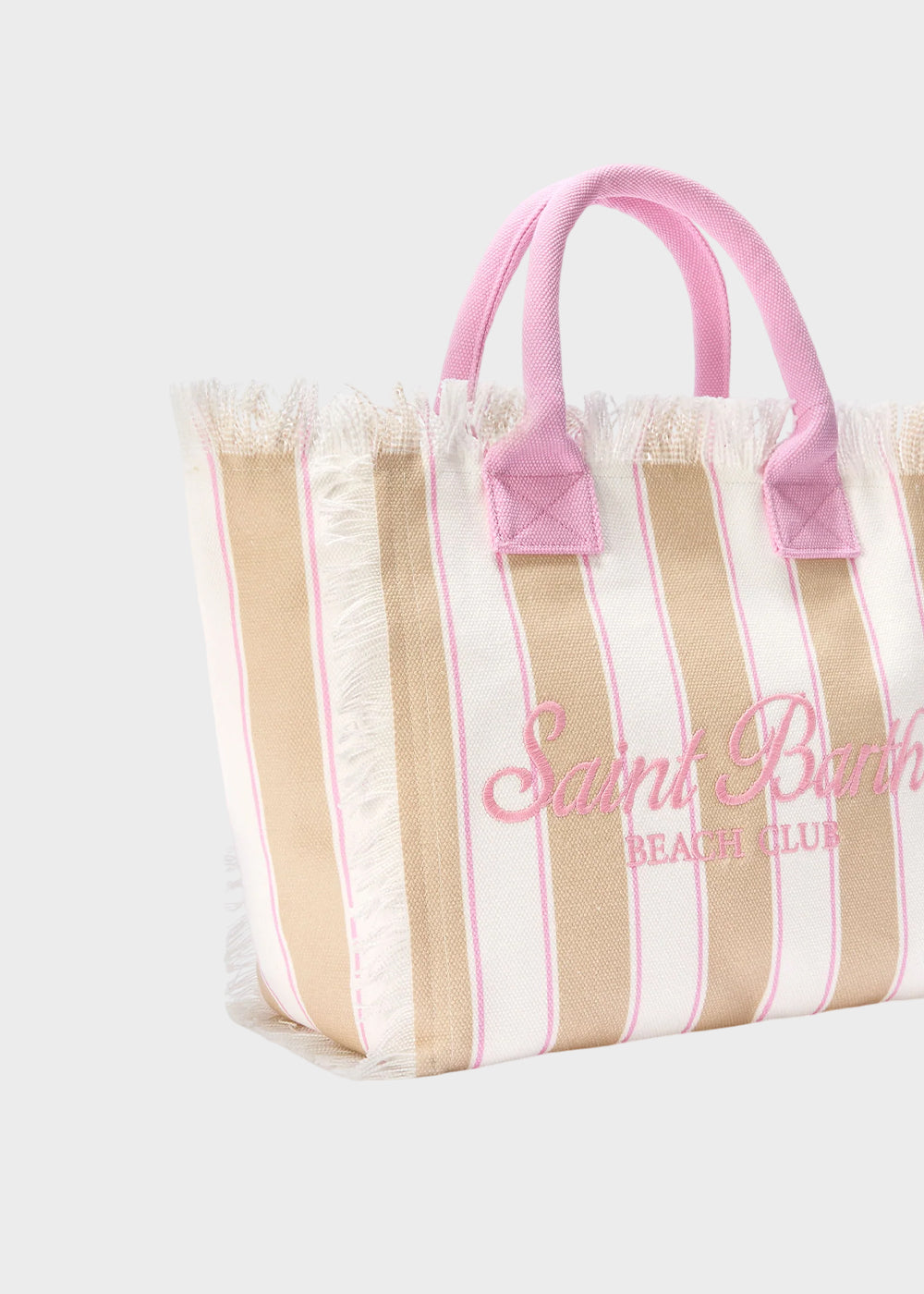 Borsa da mare grande Vanity in canvas a righe beige con logo ricamato