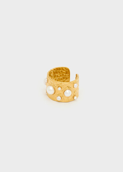 Anello in acciaio lavorato con perle