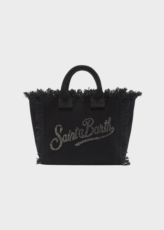 Borsetta da mare piccola Vanity Mini Strass con tracolla, in canvas