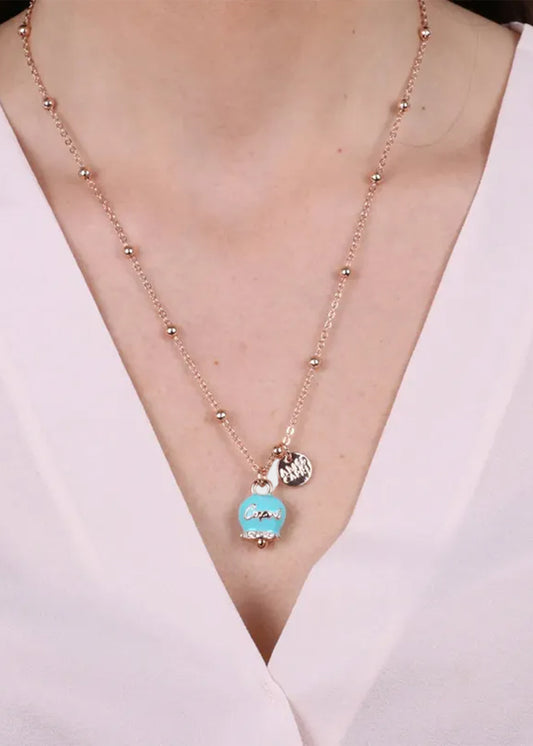 Collana color oro rosa con Campanella Portafortuna Capri Azzurra