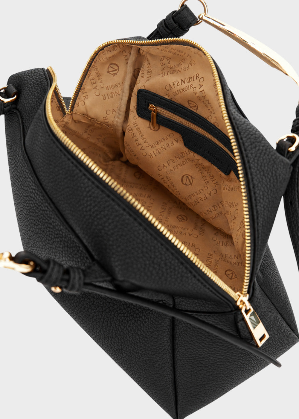 Borsa a mano con manici metallici e tracolla-4