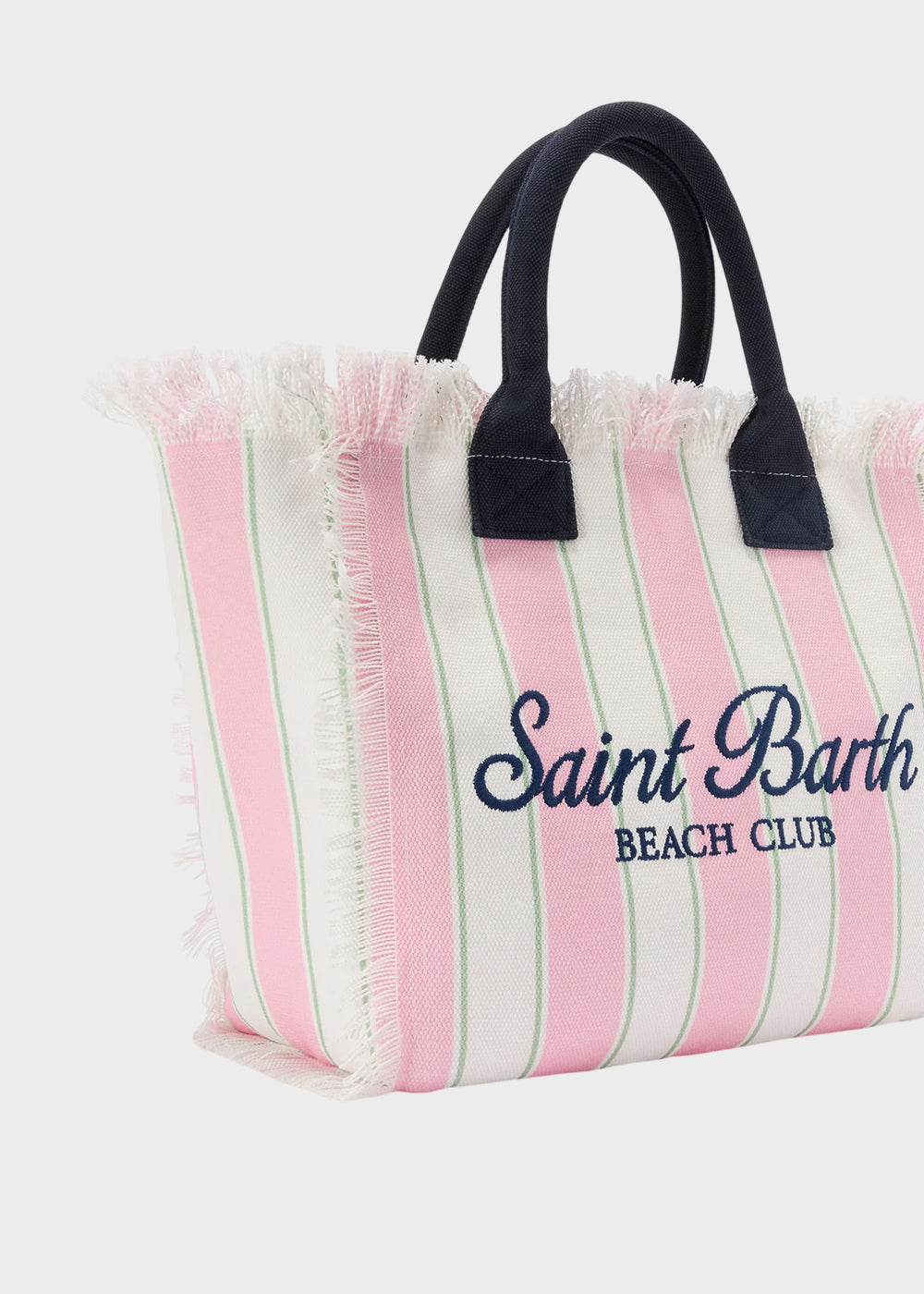 Borsa da mare grande Vanity in canvas a righe rosa con logo ricamato