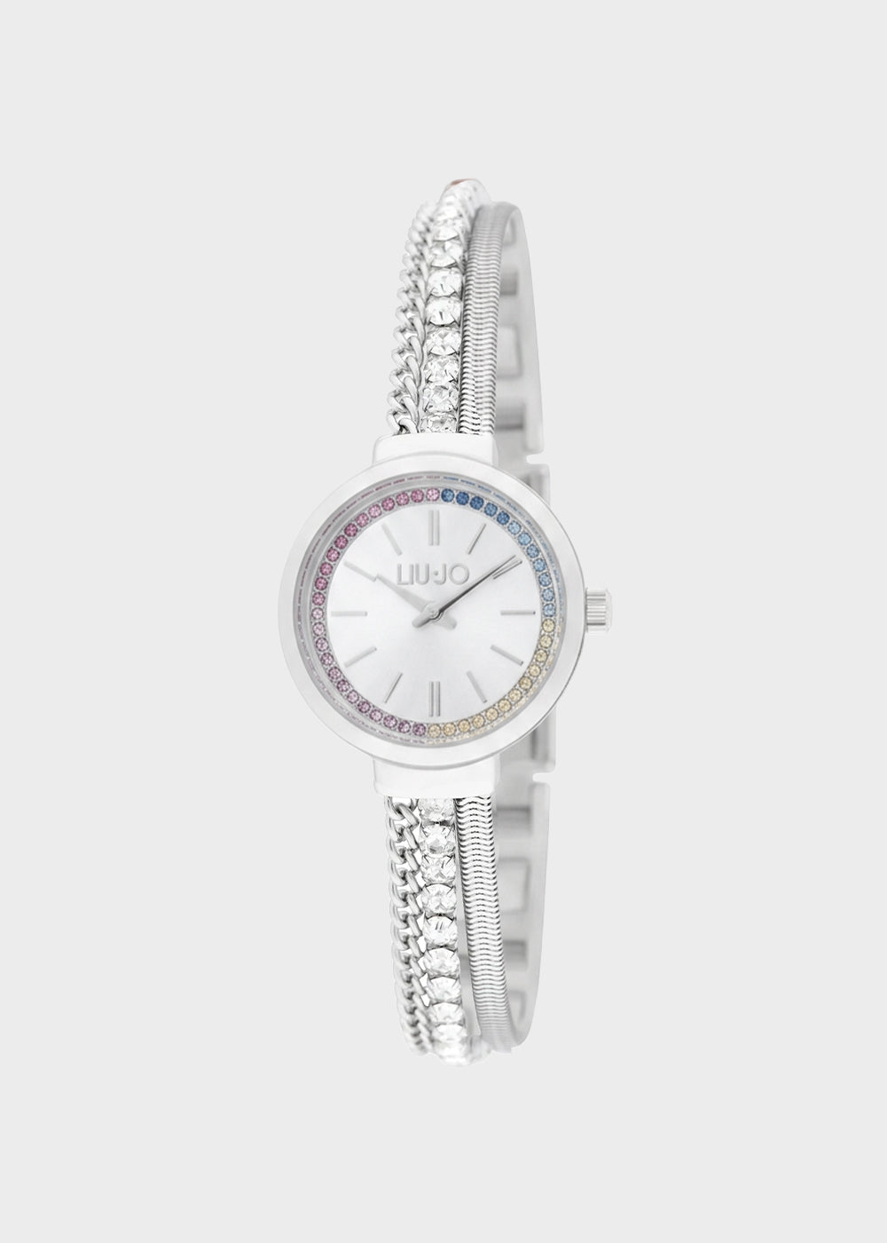Orologio con cinturino multifilo 27MM Silver Dial con pietre colorate