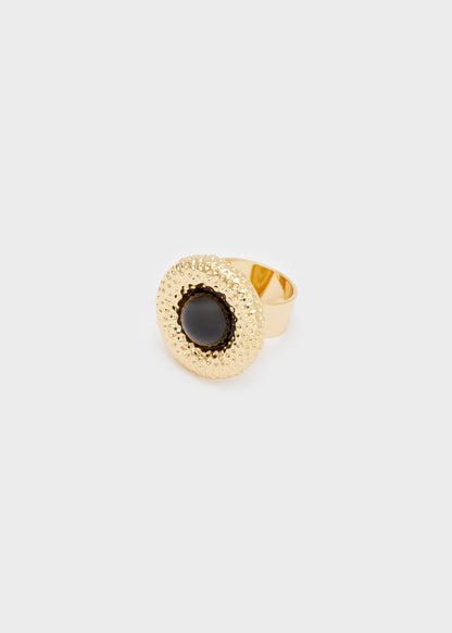 OVER ROUND BLACK STONE RING